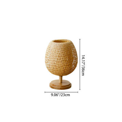 Japanese Woven Bamboo Wood Metal Oval Lamp