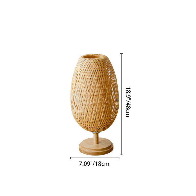 Japanese Woven Bamboo Wood Metal Oval Lamp
