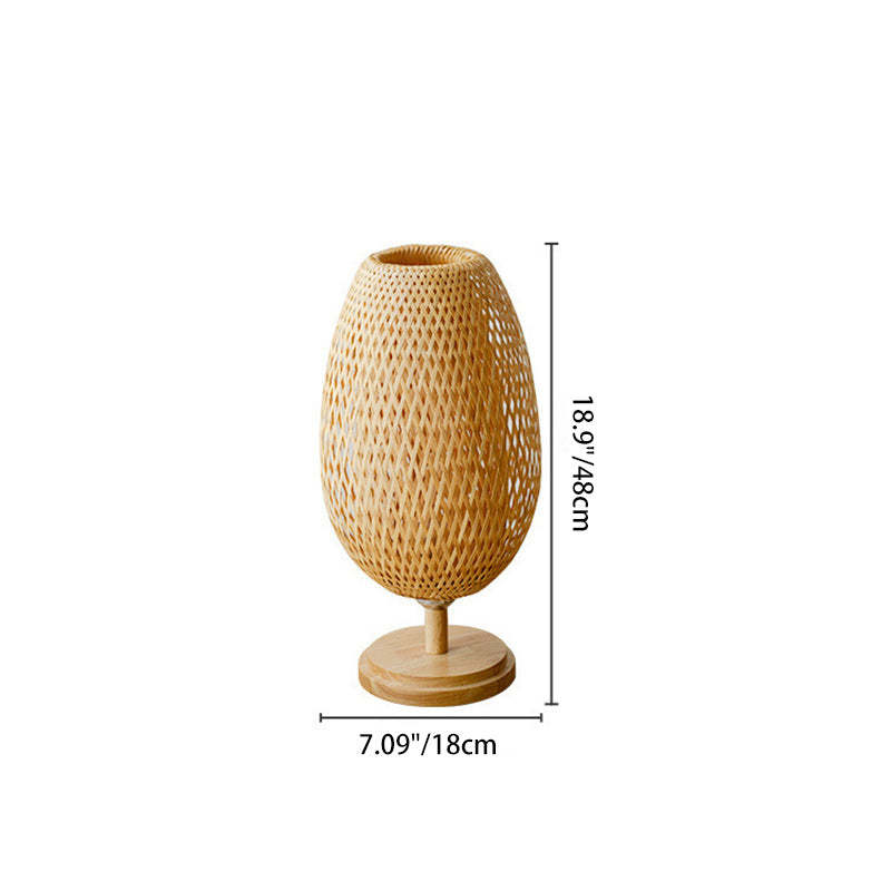 Japanese Woven Bamboo Wood Metal Oval Lamp