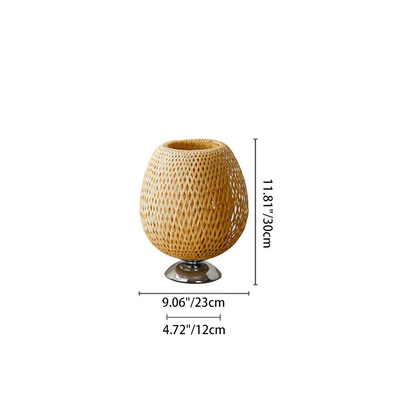 Japanese Woven Bamboo Wood Metal Oval Lamp
