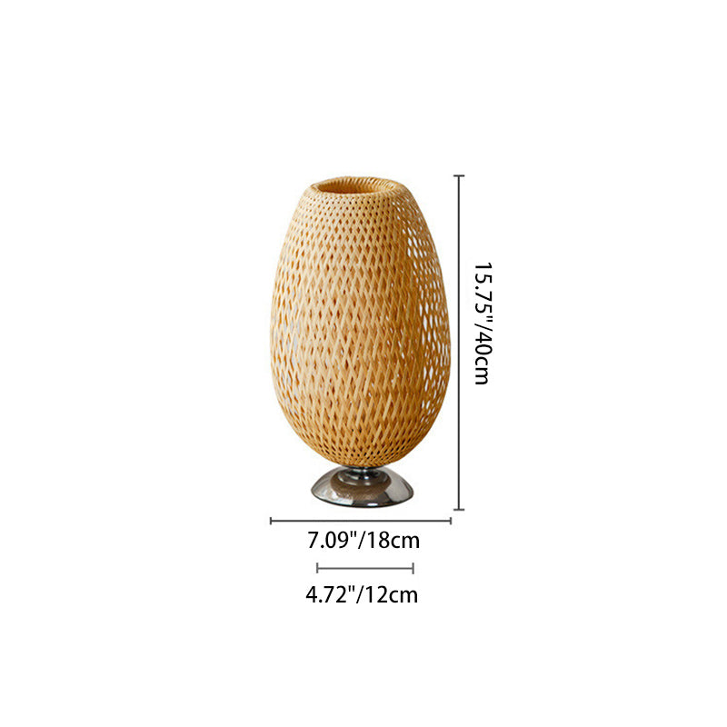 Japanese Woven Bamboo Wood Metal Oval Lamp