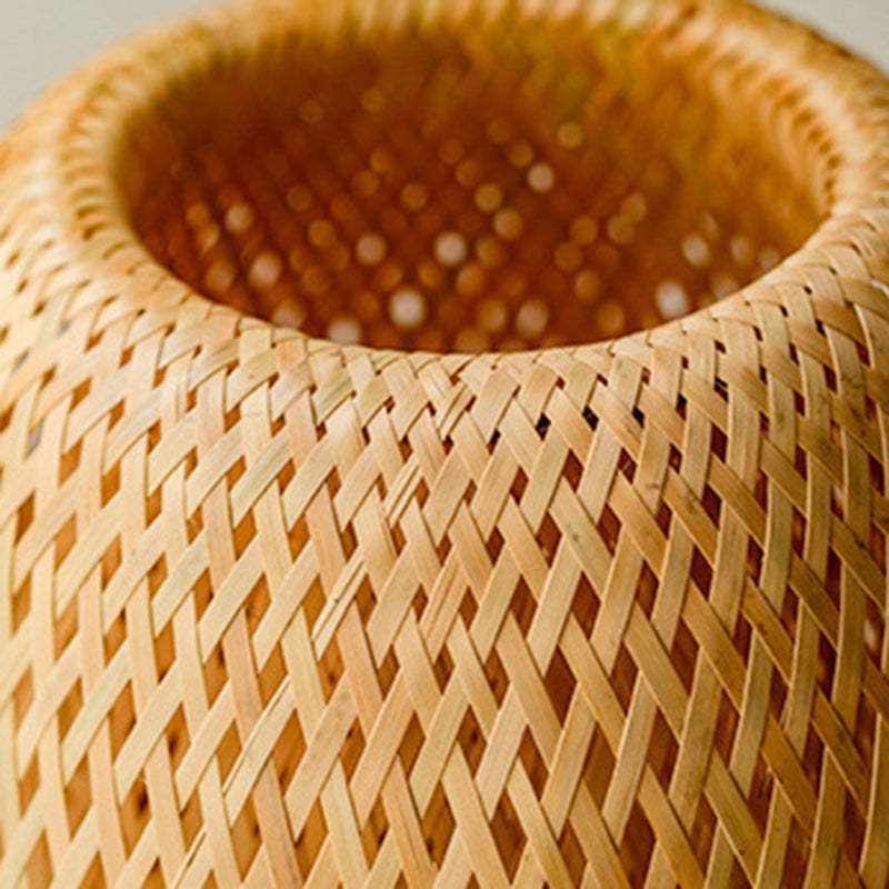 Japanese Woven Bamboo Wood Metal Oval Lamp
