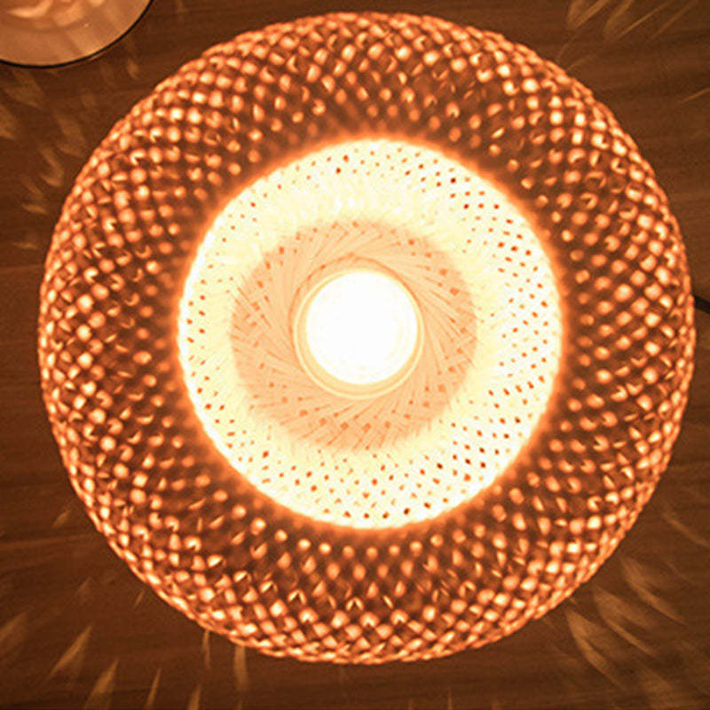 Japanese Woven Bamboo Wood Metal Oval Lamp
