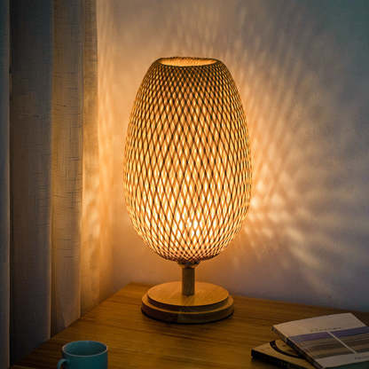 Japanese Woven Bamboo Wood Metal Oval Lamp
