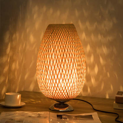 Japanese Woven Bamboo Wood Metal Oval Lamp