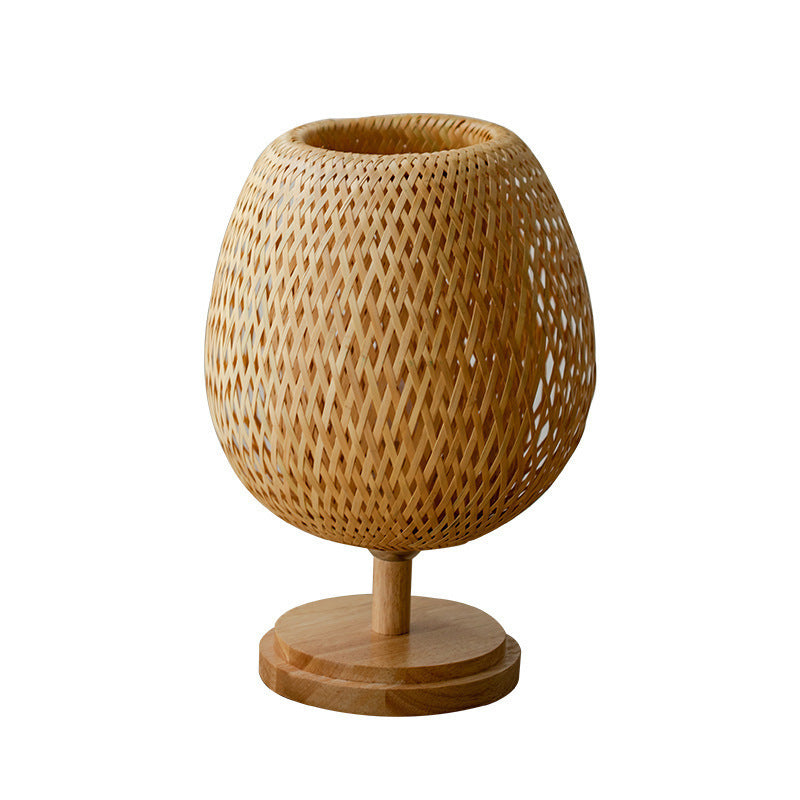 Japanese Woven Bamboo Wood Metal Oval Lamp