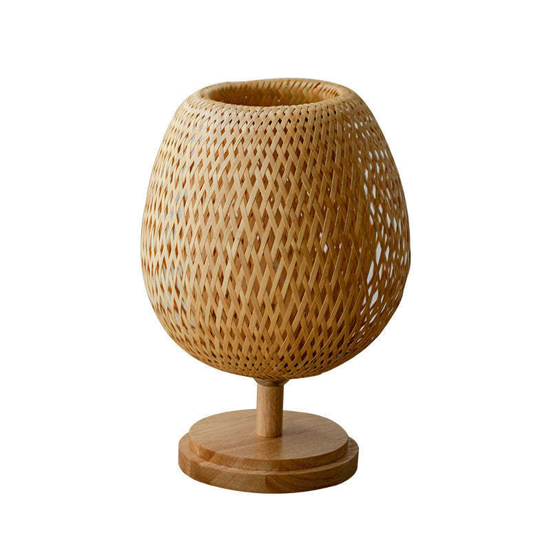 Japanese Woven Bamboo Wood Metal Oval Lamp