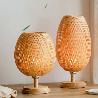 Japanese Woven Bamboo Wood Metal Oval Lamp