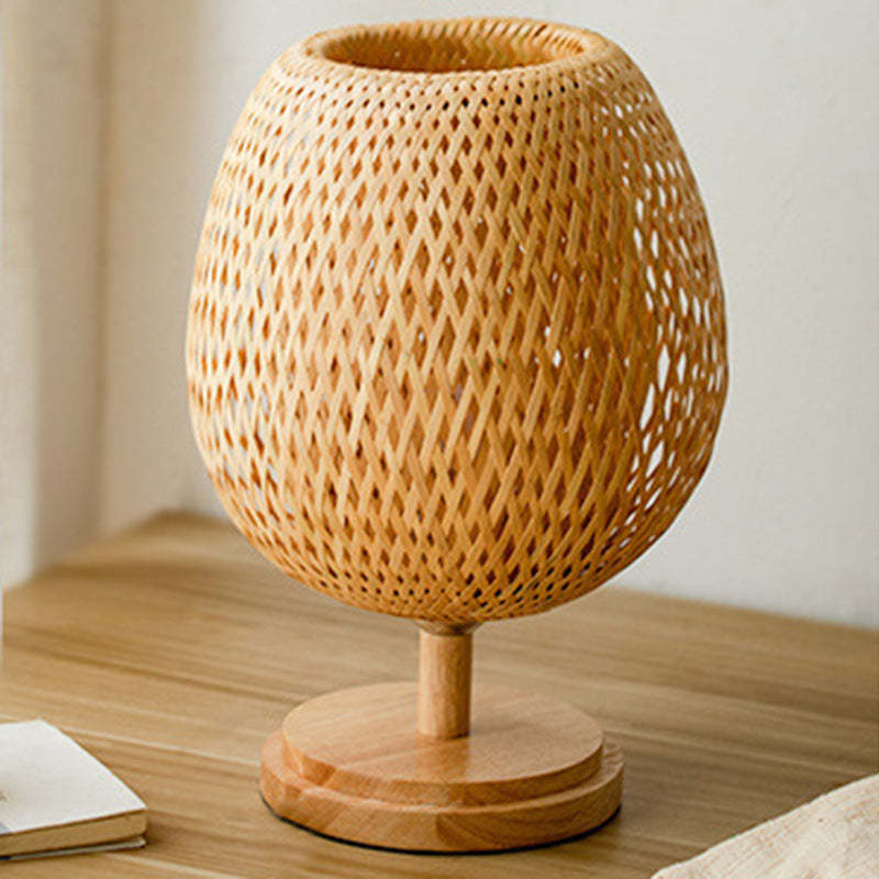 Japanese Woven Bamboo Wood Metal Oval Lamp