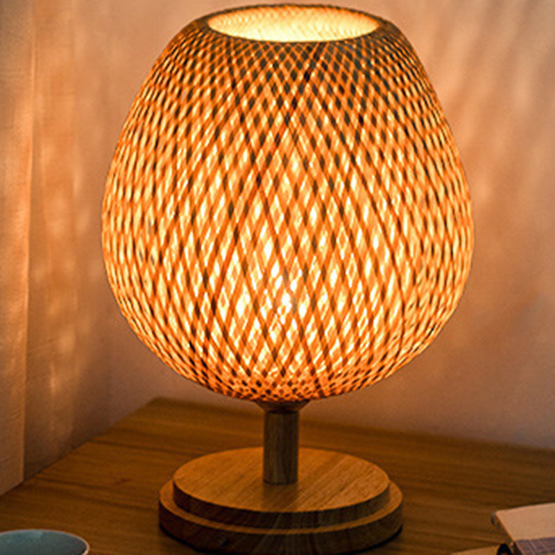 Japanese Woven Bamboo Wood Metal Oval Lamp