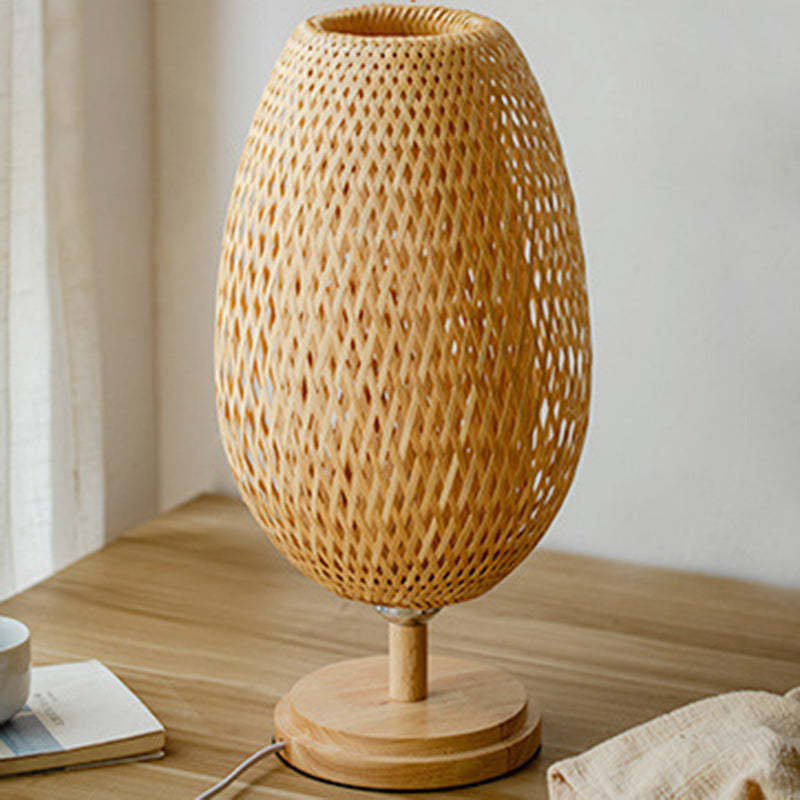 Japanese Woven Bamboo Wood Metal Oval Lamp