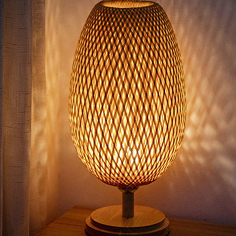 Japanese Woven Bamboo Wood Metal Oval Lamp