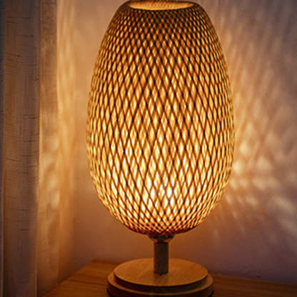 Japanese Woven Bamboo Wood Metal Oval Lamp