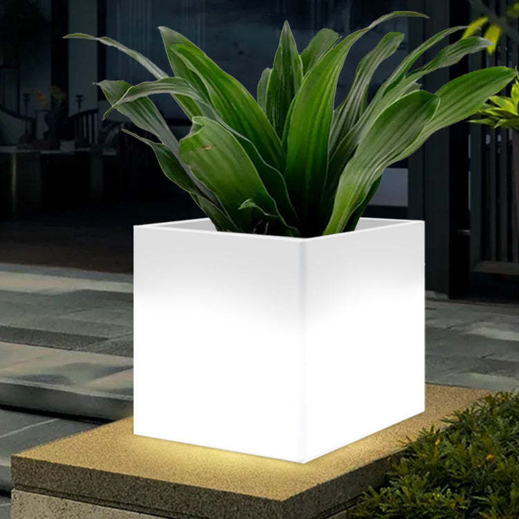 Modern Art Deco Solar Square Planter LED Landscape Light