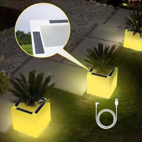 Modern Art Deco Solar Square Planter LED Landscape Light