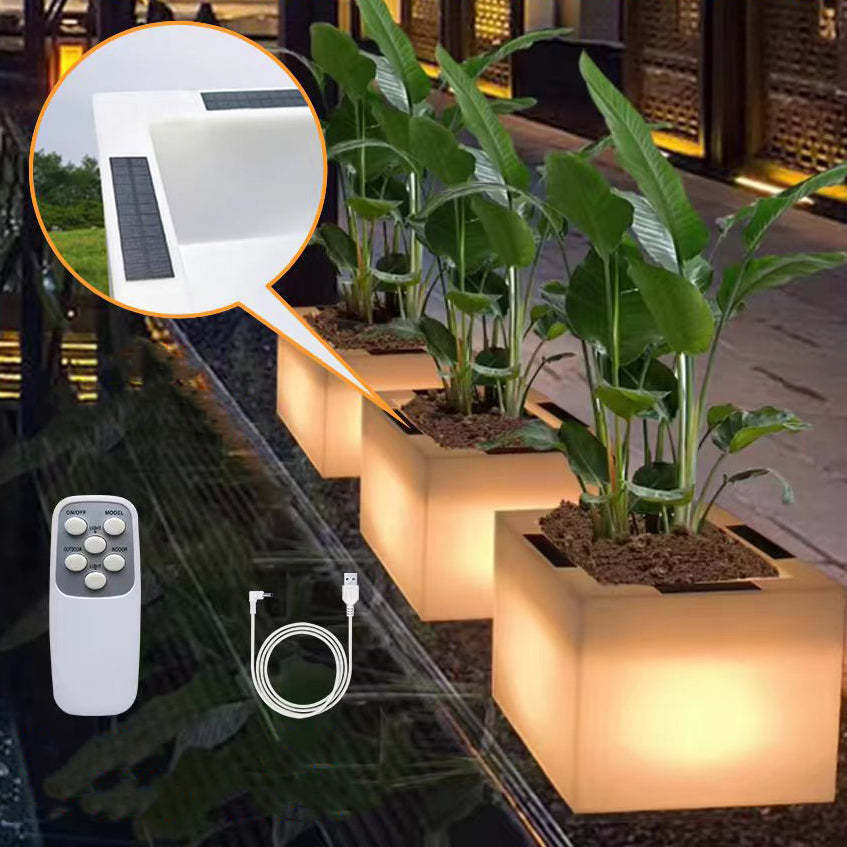 Modern Art Deco Solar Square Planter LED Landscape Light