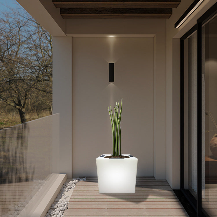 Modern Art Deco Solar Square Planter LED Landscape Light