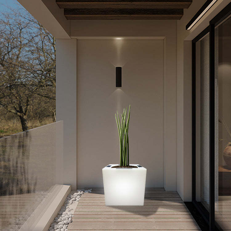 Modern Art Deco Solar Square Planter LED Landscape Light