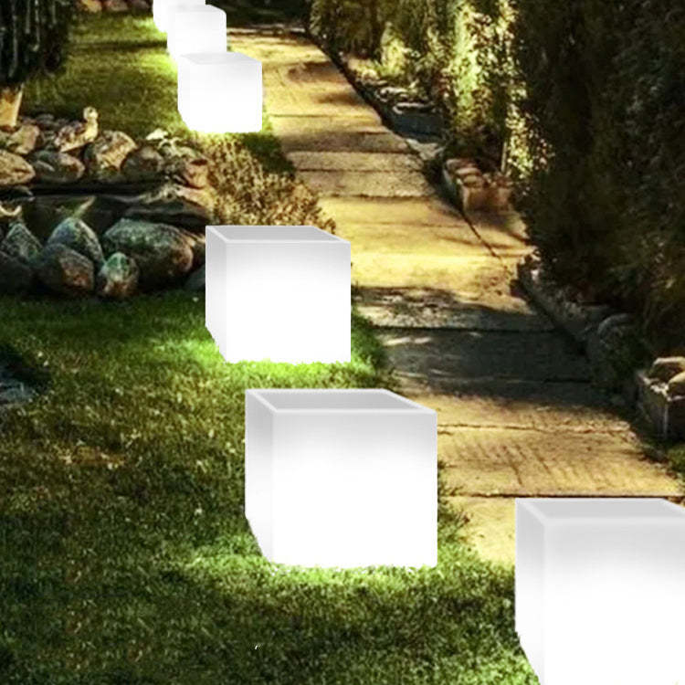 Modern Art Deco Solar Square Planter LED Landscape Light