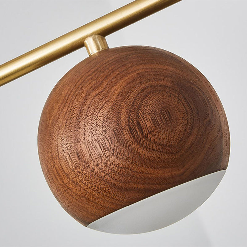 Nordic Walnut Brass Glass Ball LED Island Chandelier