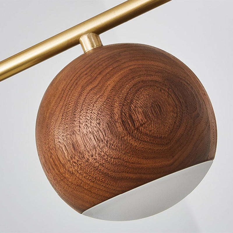 Nordic Walnut Brass Glass Ball LED Island Chandelier