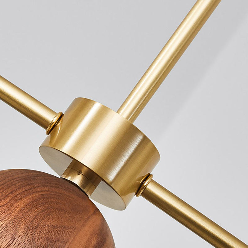 Nordic Walnut Brass Glass Ball LED Island Chandelier