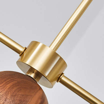 Nordic Walnut Brass Glass Ball LED Island Chandelier