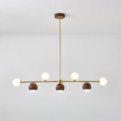 Nordic Walnut Brass Glass Ball LED Island Chandelier