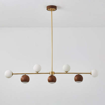 Nordic Walnut Brass Glass Ball LED Island Chandelier