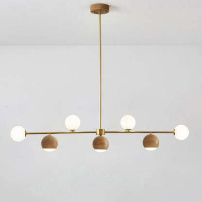 Nordic Walnut Brass Glass Ball LED Island Chandelier