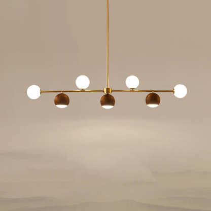Nordic Walnut Brass Glass Ball LED Island Chandelier