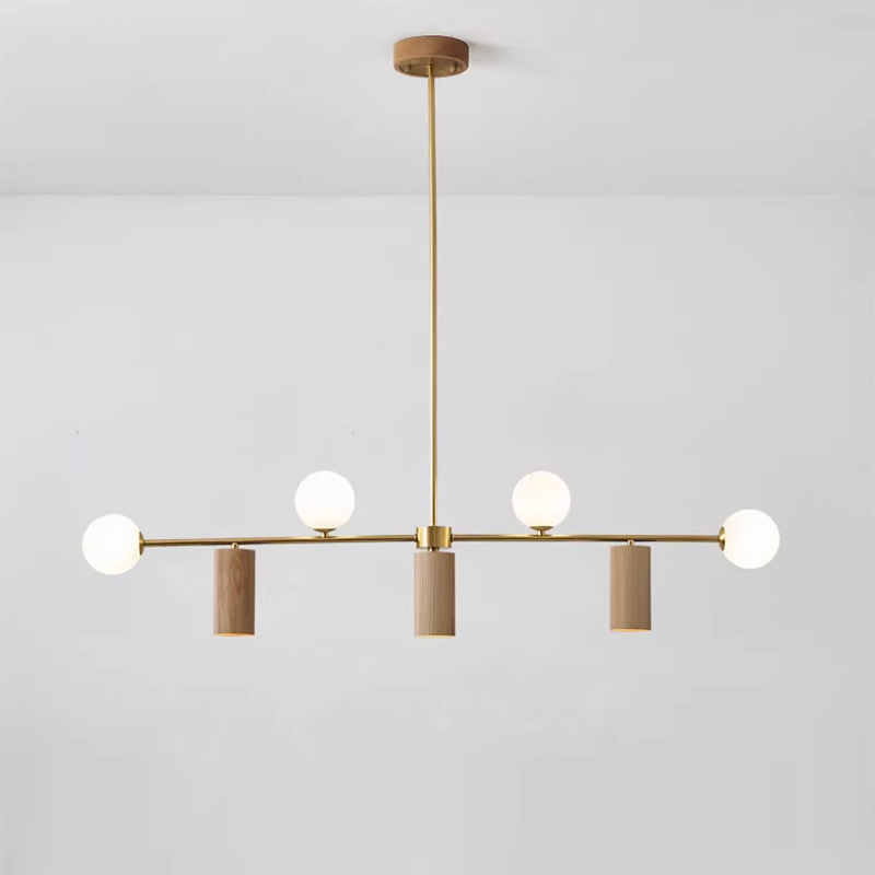 Nordic Walnut Brass Glass Ball LED Island Chandelier - Wod