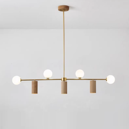 Nordic Walnut Brass Glass Ball LED Island Chandelier - Wod