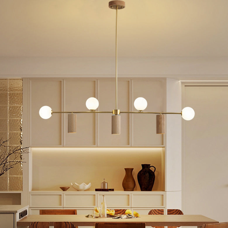 Nordic Walnut Brass Glass Ball LED Island Chandelier - Wod
