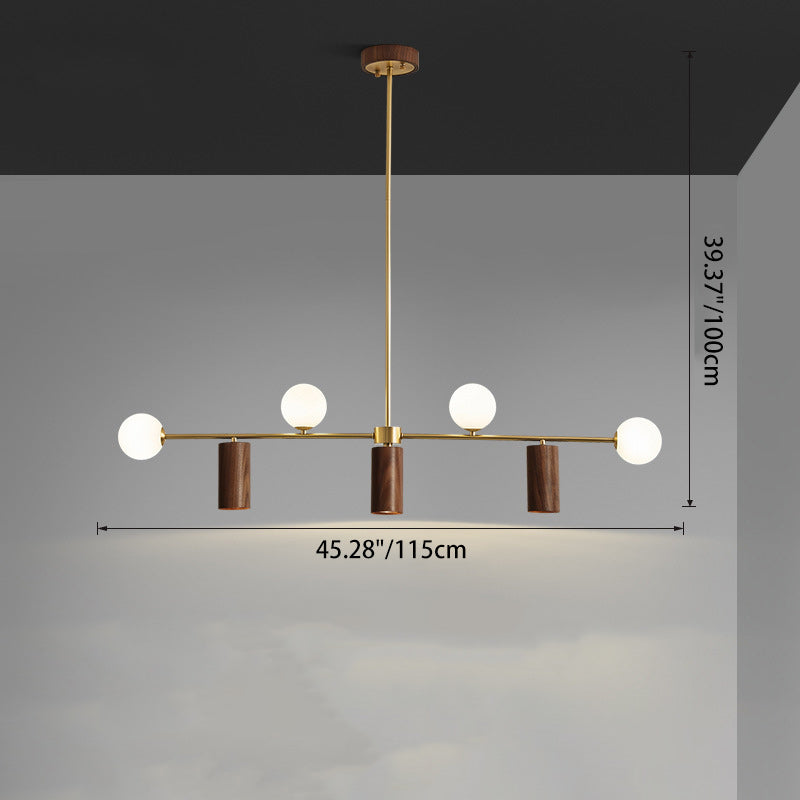 Nordic Walnut Brass Glass Ball LED Island Chandelier - Wod
