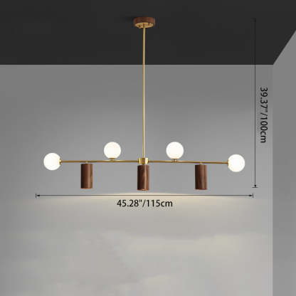 Nordic Walnut Brass Glass Ball LED Island Chandelier - Wod