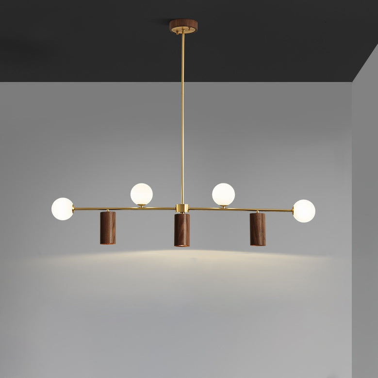 Nordic Walnut Brass Glass Ball LED Island Chandelier - Wod