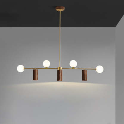 Nordic Walnut Brass Glass Ball LED Island Chandelier - Wod