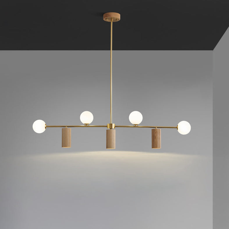 Nordic Walnut Brass Glass Ball LED Island Chandelier - Wod