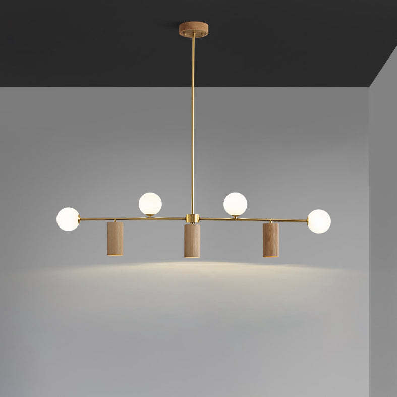 Nordic Walnut Brass Glass Ball LED Island Chandelier - Wod