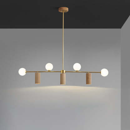 Nordic Walnut Brass Glass Ball LED Island Chandelier - Wod