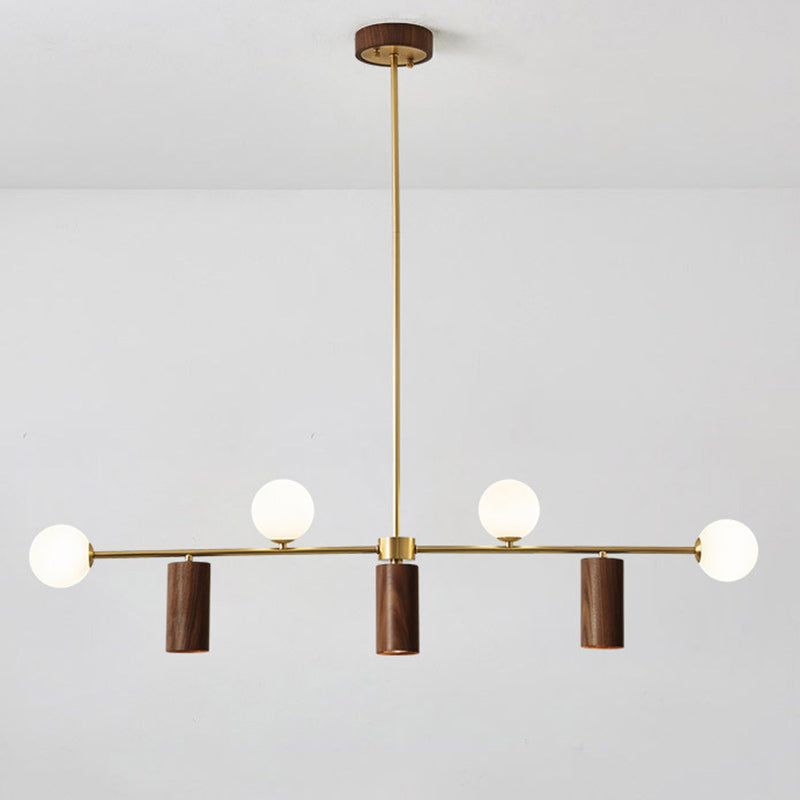 Nordic Walnut Brass Glass Ball LED Island Chandelier - Wod