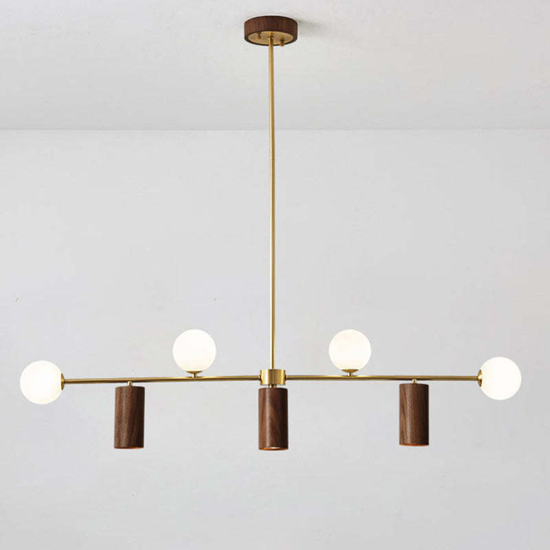 Nordic Walnut Brass Glass Ball LED Island Chandelier - Wod