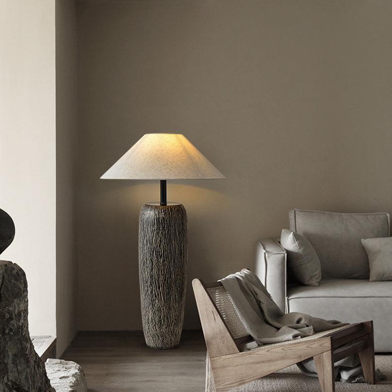 Japanese Ceramic Fabric Jar Cone Floor Lamp