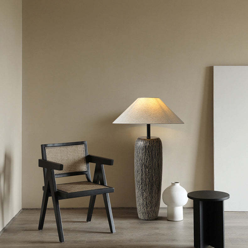 Japanese Ceramic Fabric Jar Cone Floor Lamp