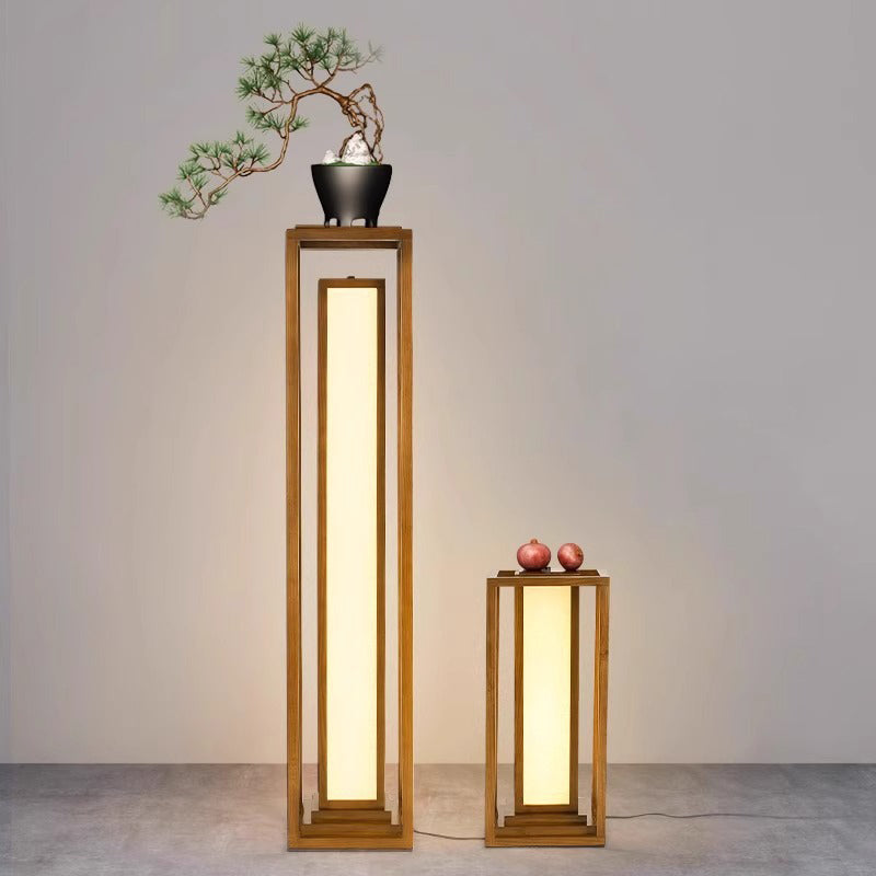 Japanese Ash Wood Fabric Cuboid LED Floor Lamp