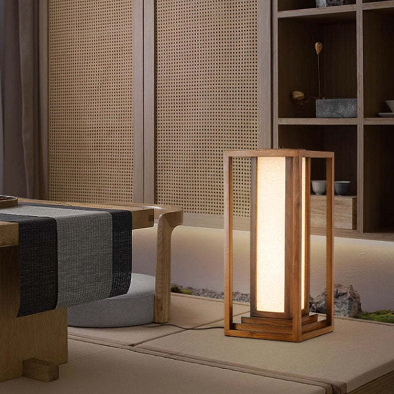 Japanese Ash Wood Fabric Cuboid LED Floor Lamp