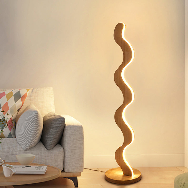 Contemporary Oak Acrylic Wavy LED Floor Lamp