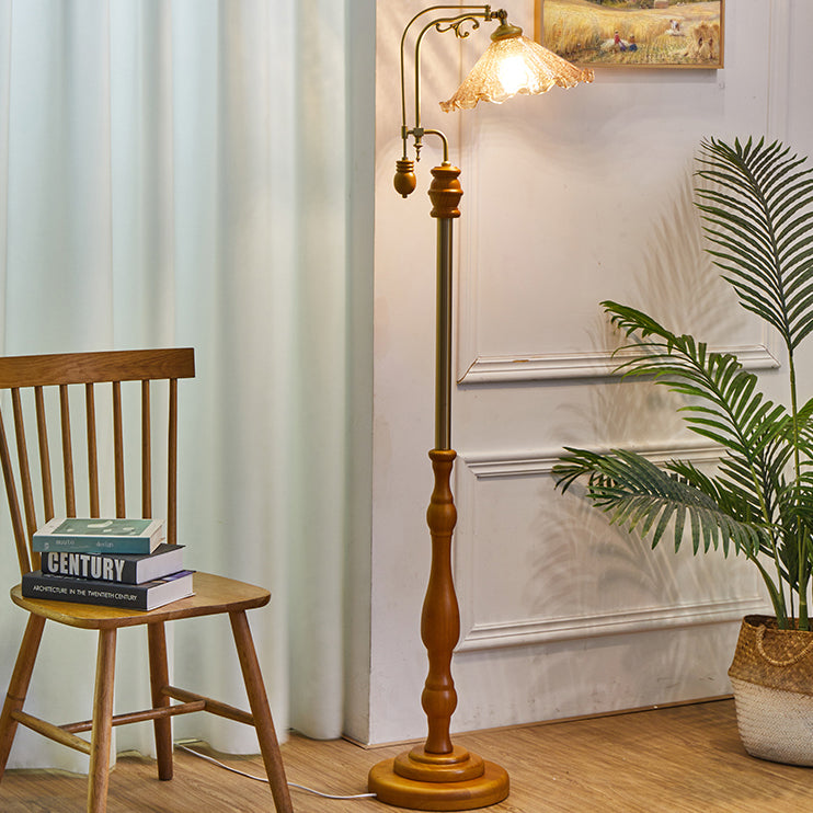 Vintage Glass Solid Wood Floor Lamp