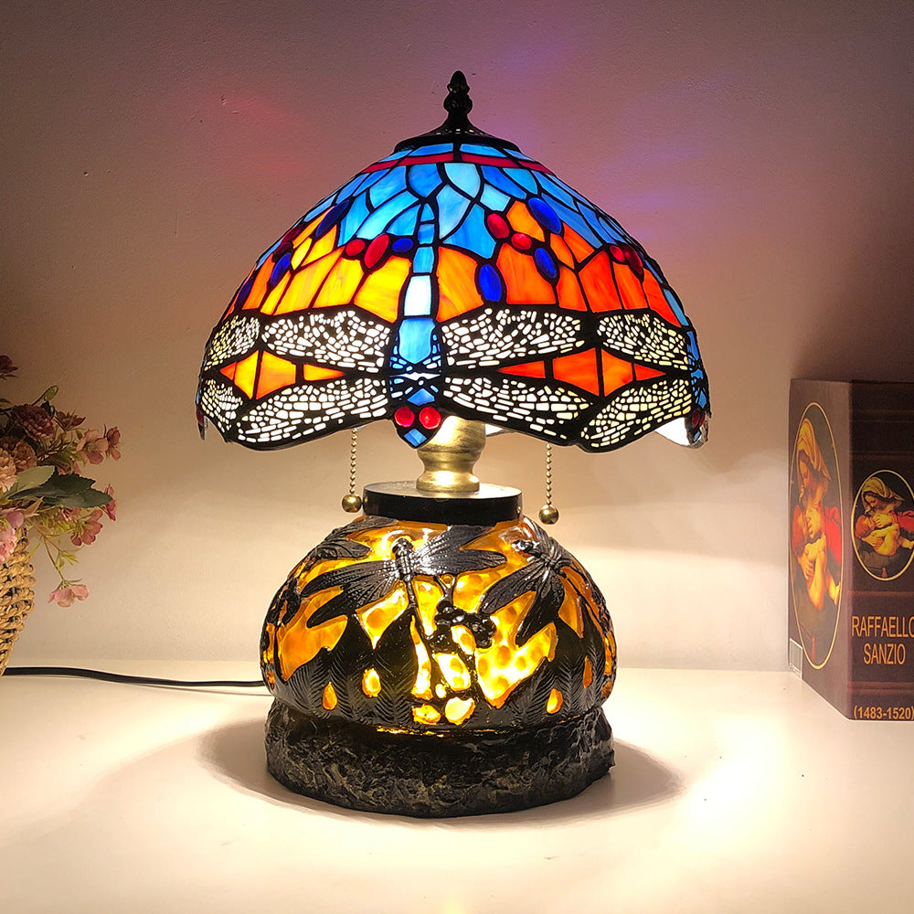 Traditional Tiffany Glass Resin Dragonfly Lamp — Green / 220V-240V For UK/AU